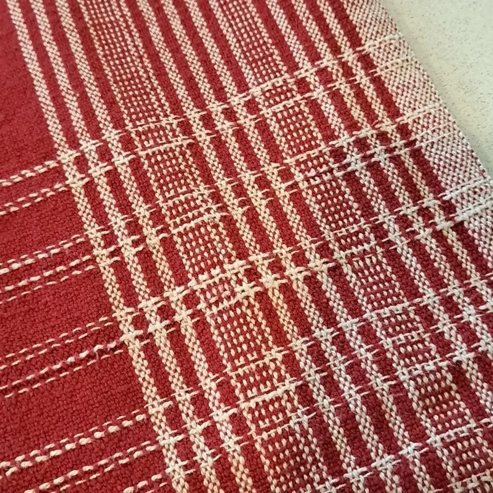 Pottery Barn Watson Plaid Table Throw Red White Cotton Fringe Holiday Table